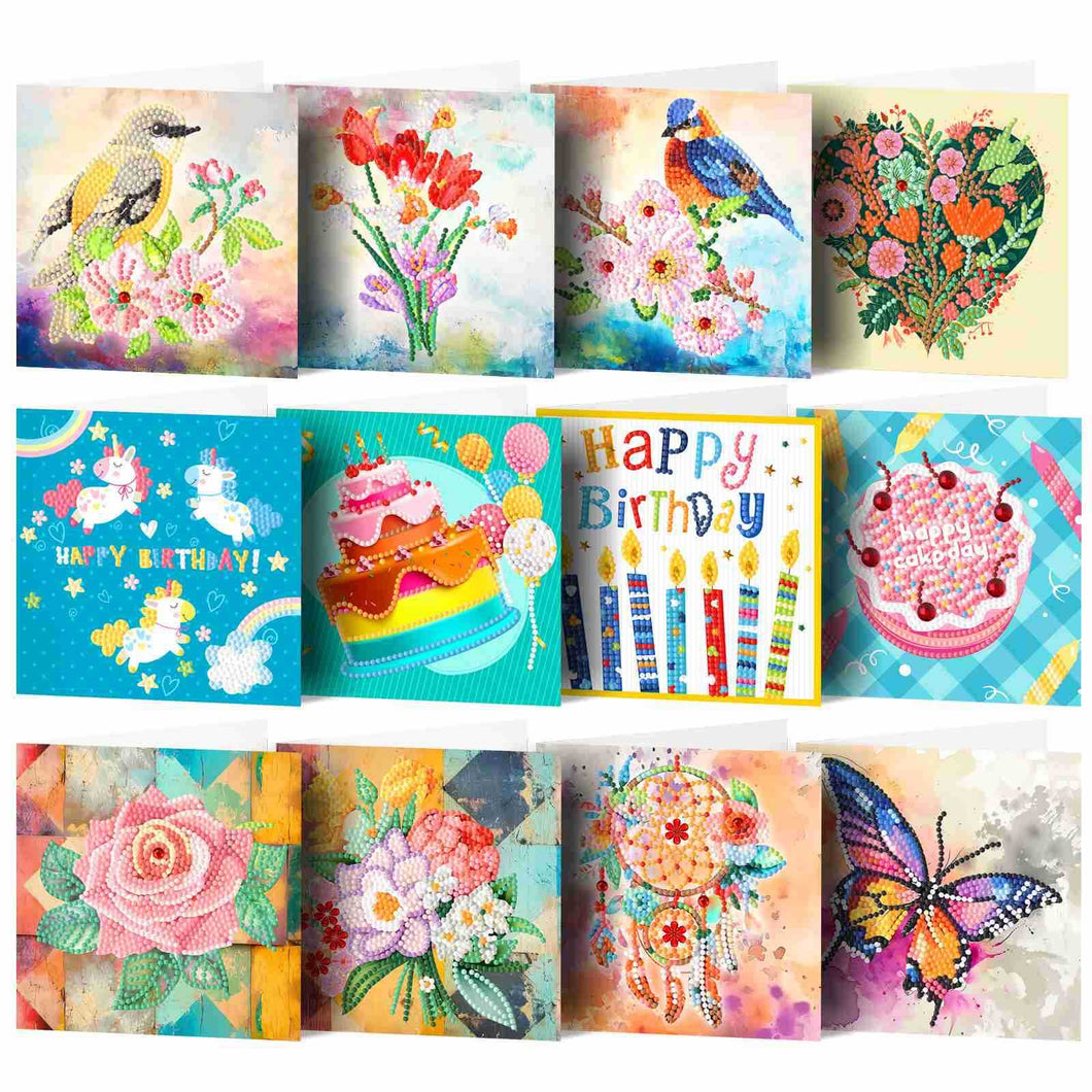 Happy Birthday Diamond Painting Card Kit – DIY Sparkling Greeting Card with Resin Diamonds