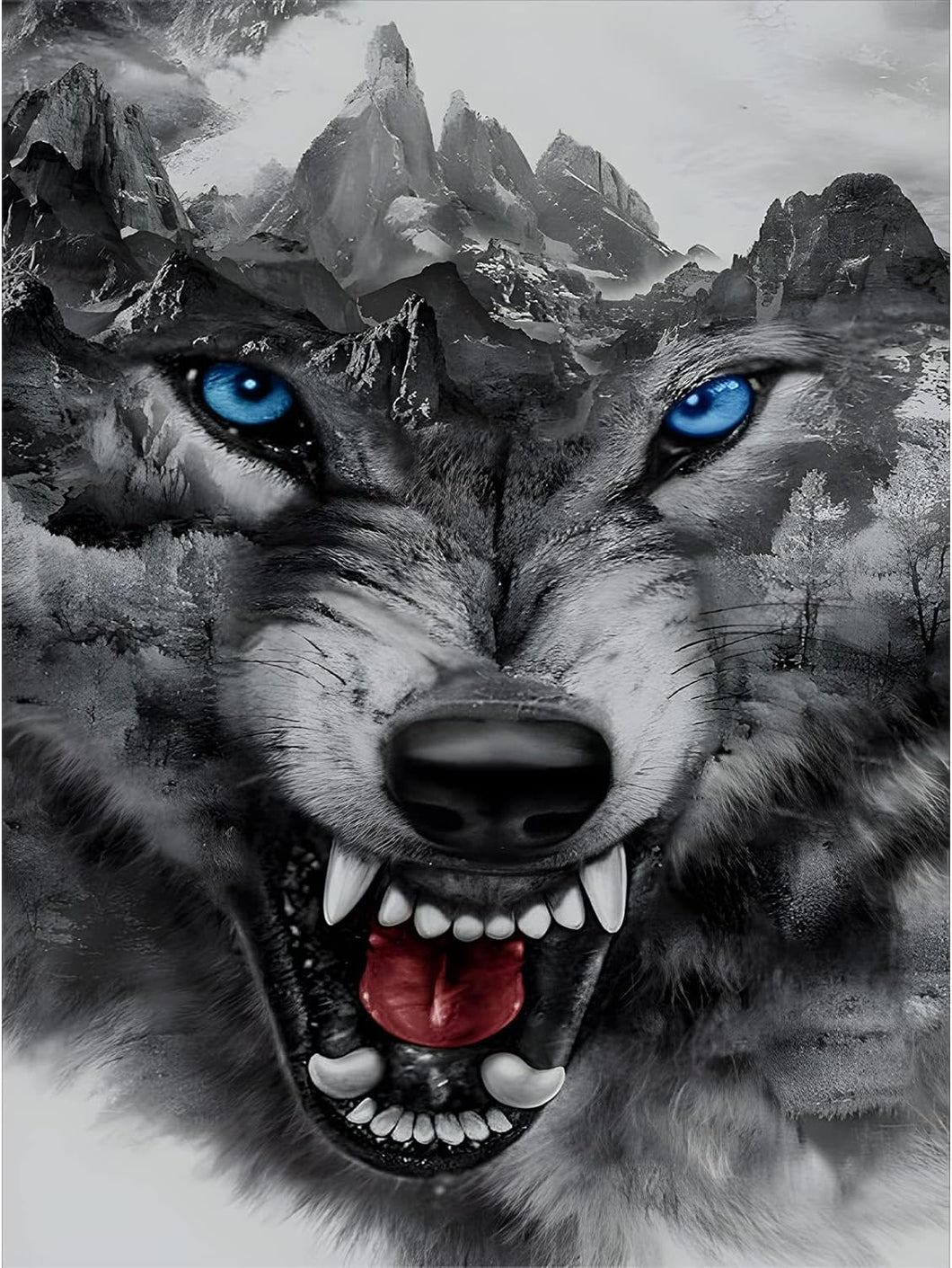 Abstract Wolf Head Mountain Ferocious - Full Drill Diamond Painting