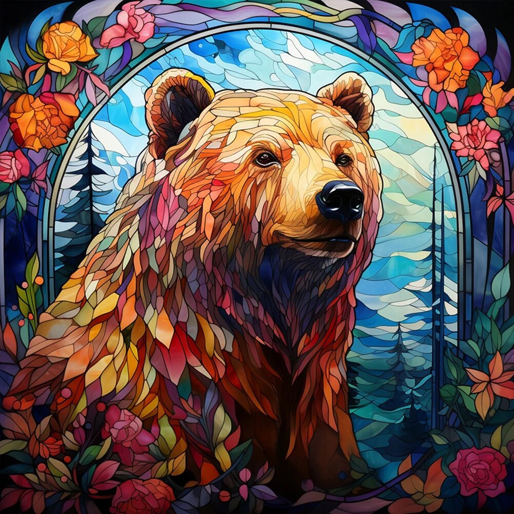 Bear - 40x40cm - Stained Glass Diamond Painting