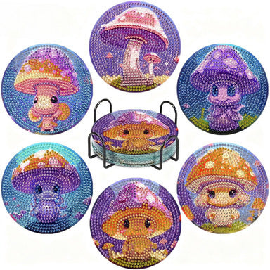 Mushroom diamond painting coasters DIY 8pcs round 5D art kit