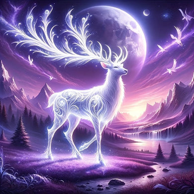 Mystical Moonlit Forest and Deer 5D Diamond Painting Kit with Glowing Resin Gems | Nature-Inspired Wall Decor | ADiamondPainting