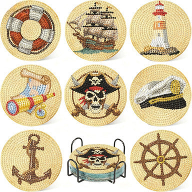 Nautical-Themed Diamond Painting Coasters DIY 5D Art Kit with Holder