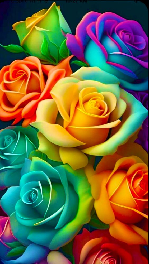 Rainbow Roses Diamond Painting Kit with Multicolored Red, Orange, Yellow, Green, Blue, and Purple Roses