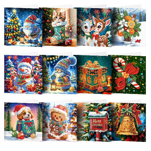 Premium Santa and Christmas Tree Christmas Card Set of 12