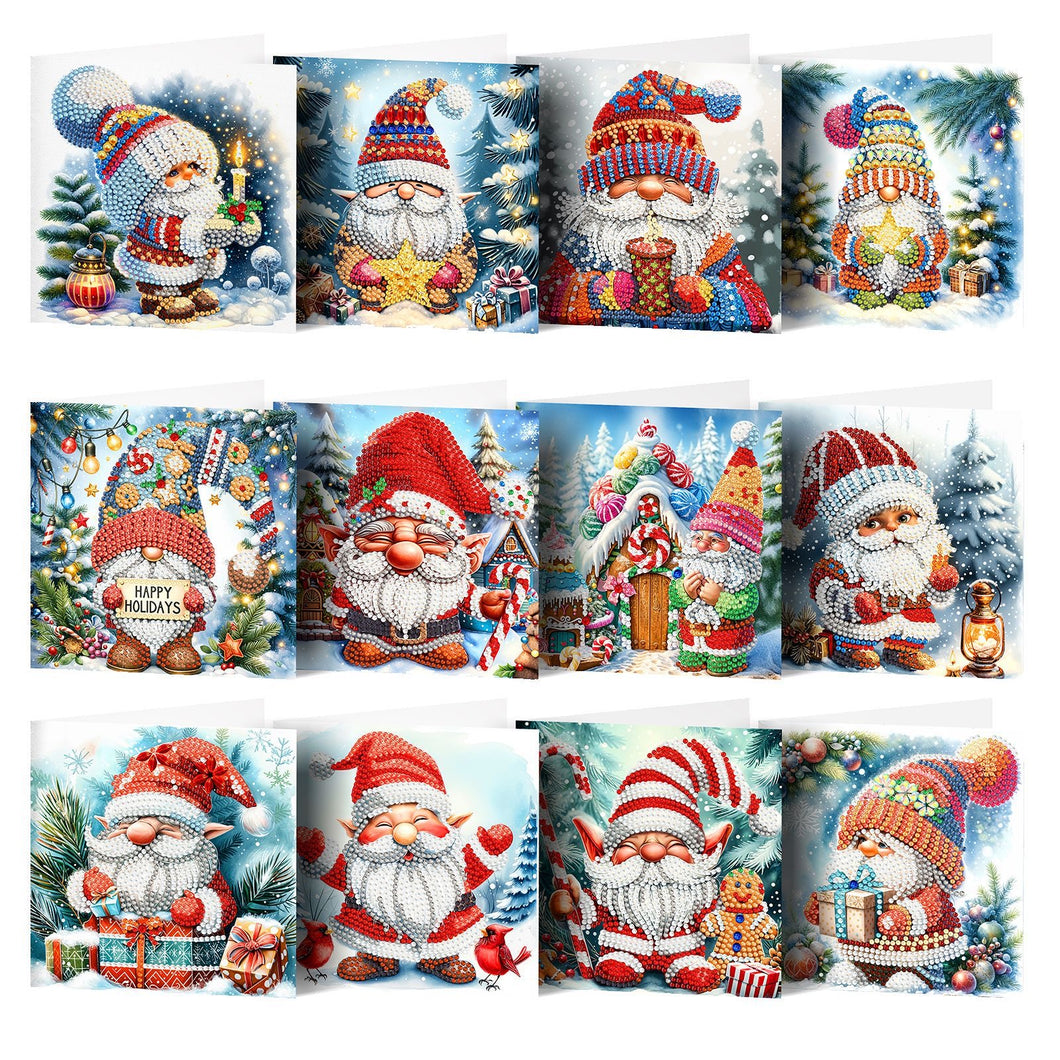 12-Pack Santa Holding Candle Diamond Painting Christmas Card Kit | DIY Sparkling Holiday Greeting Cards with Resin Diamonds | Complete Craft Set for Beginners