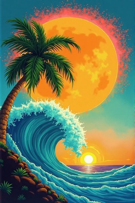 Surreal artwork of a palm tree diamond painting with artistic design