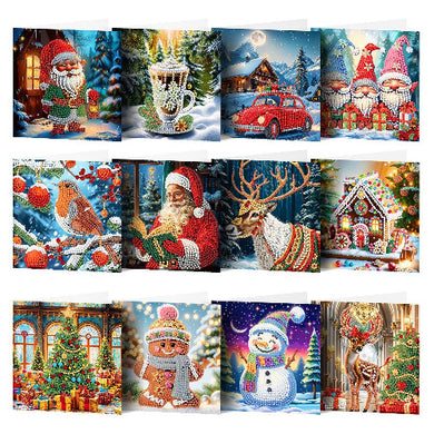 Box of 12 Vintage Santa Claus Holding a Lantern Christmas Cards