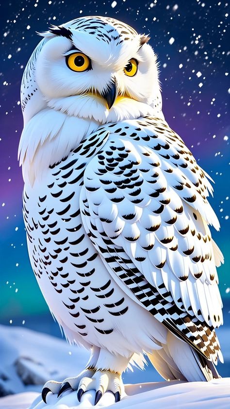 White Owl with Black Spots Diamond Painting on Snowy Background - DIY diamond painting artwork showcasing vibrant details and colors
