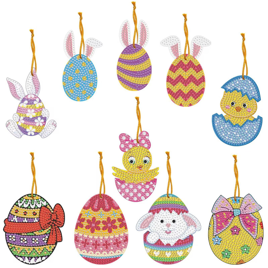 10pcs Special Shaped Diamond Easter Eggs Bunny Chick Diamond Painting Hanging Pendant