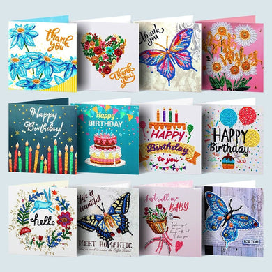 12 PCS Diamond Painting Greeting Cards for Birthday and Holiday