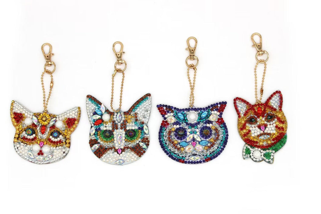 4pcs Cat DIY Diamond Painting Keychain Kit ADP8855