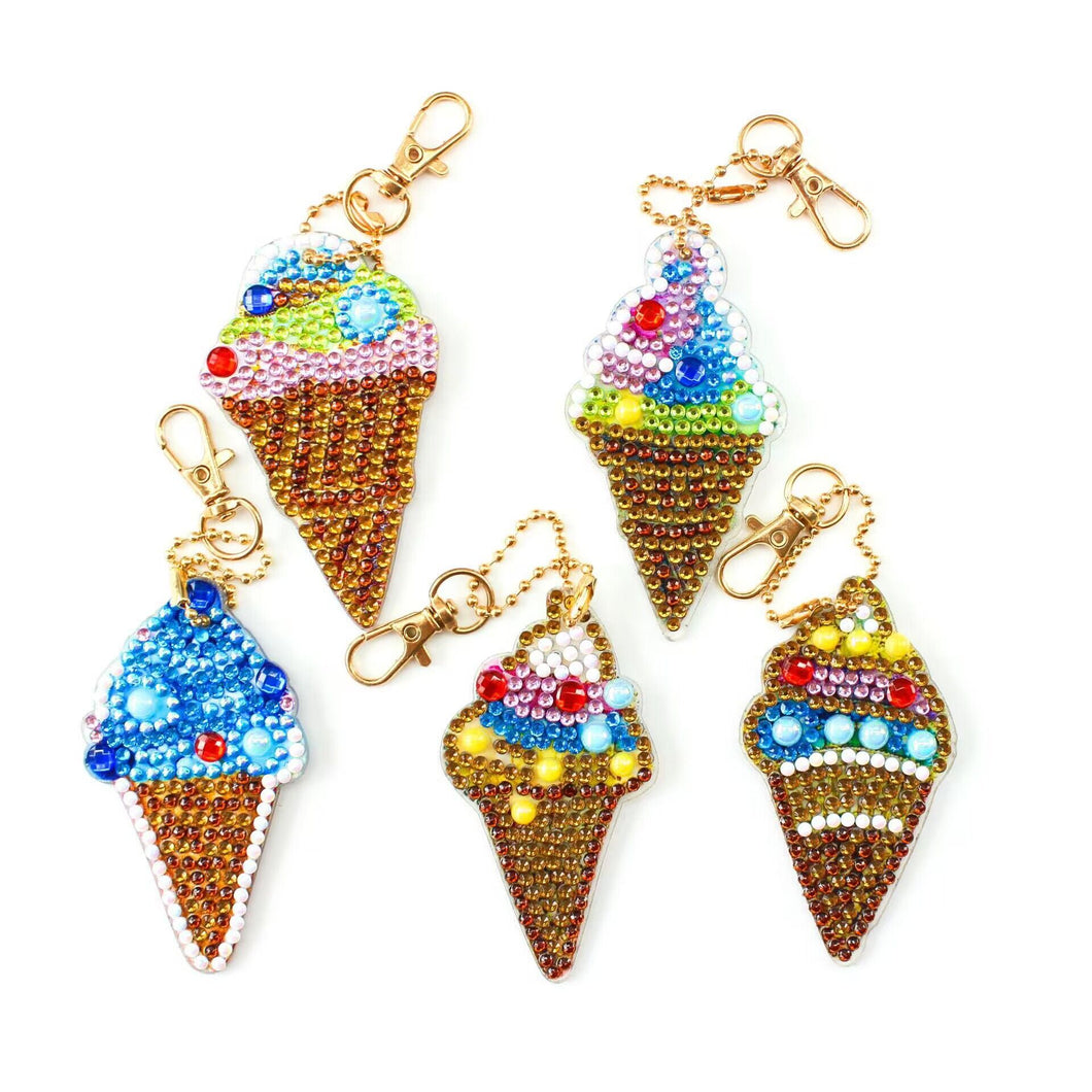 5pcs Ice Cream DIY Diamond Painting Keychain Kit ADP8857