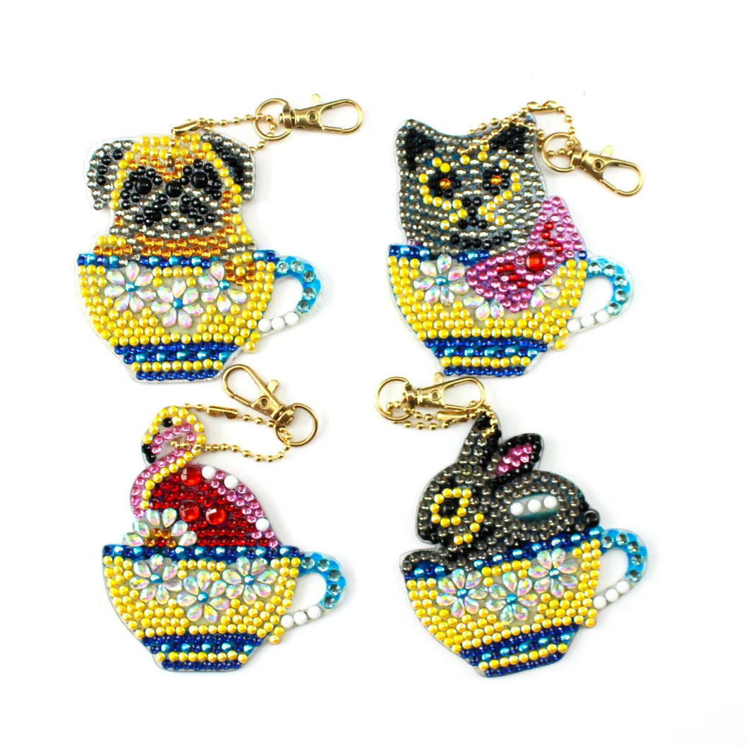 4pcs Teacup Animals DIY Diamond Painting Keychain Kit ADP8861