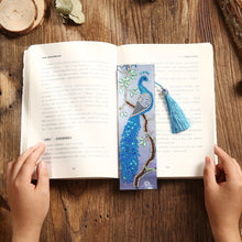 Load image into Gallery viewer, Diamond Painting Bookmark - Leather Tassel Blue Peafowl
