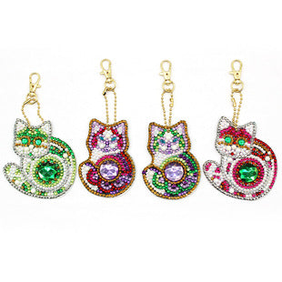 4pcs Cat DIY Diamond Painting Keychain Kit ADP8870