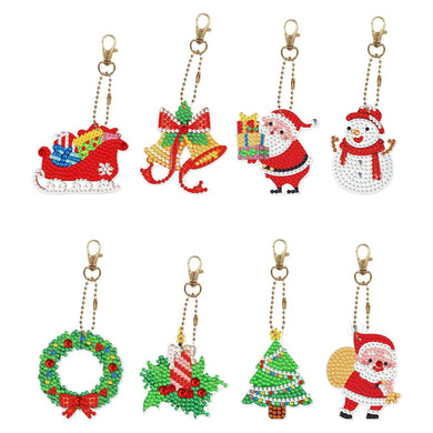 8 Pieces Christmas Diamond Painting Keychain 5D DIY Diamond Art Kits Acrylic Pendant