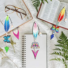 Load image into Gallery viewer, 6 Pieces Diamond Painting Bookmarks Keychains Kit 5D DIY Feather Butterflies Bookmark DIY Craft
