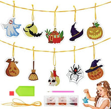 Load image into Gallery viewer, 10pcs Diamonds Painting Hanging Decor Halloween Diamonds Painting Keychain with Lanyards
