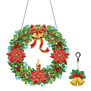 5D DIY Diamond Art Painting Christmas Bells Hanging Wreath with Keychain