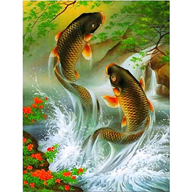Animal Fish Jumping Square Cross Stitch Mosaic Painting Kit Home Decor-30x40cm