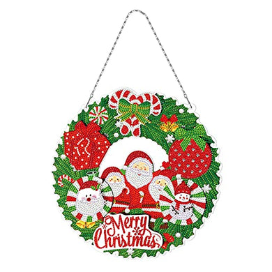 Merry Christmas Diamond Art Painting Wreath Hanging Sign