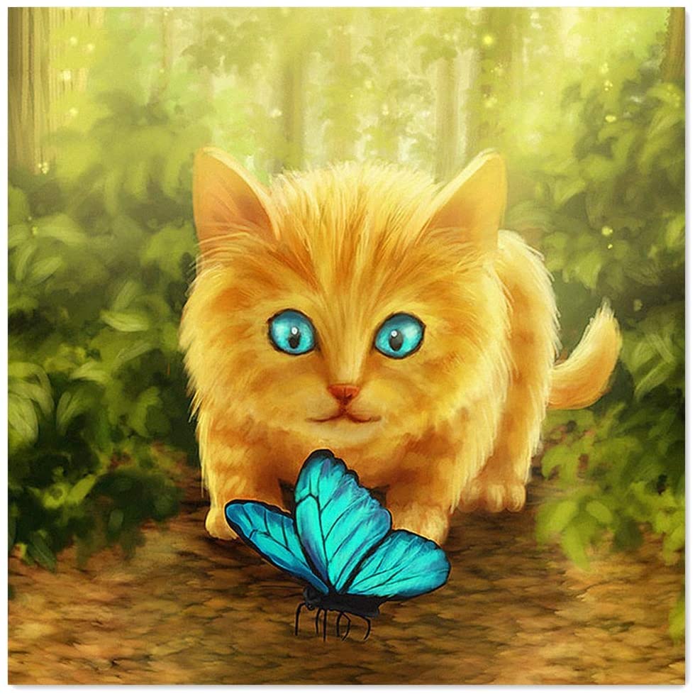 Orange Cat Butterfly-5D Diamond Painting Kits-30x30cm