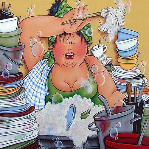 Diamond Painting Kits Cartoon Woman Washing Dishes