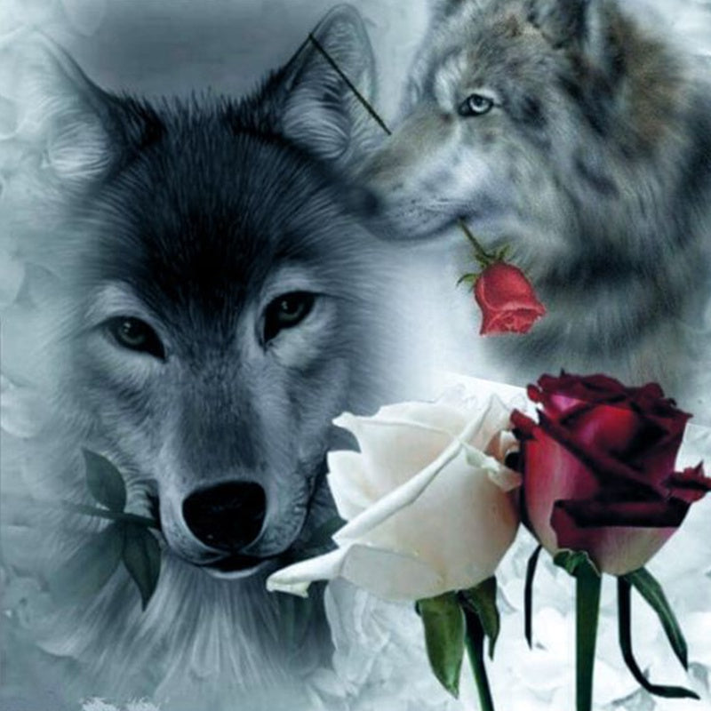 Animals Painting Wolf and Rose