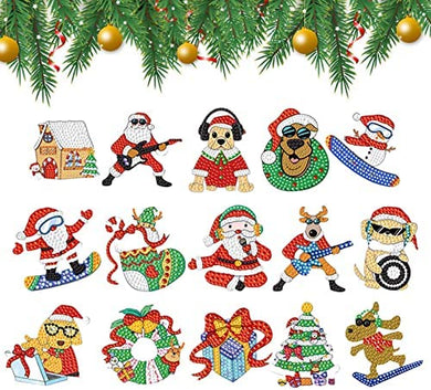 15 Pcs Christmas Diamond Key Chain Kits Keychain Bulk Ornaments Key Ring Pendant Christmas Tree