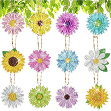 Load image into Gallery viewer, 12 PCS Spring Flowers Diamond Painting Keychains Daisy Sunflower Colorful Flowers
