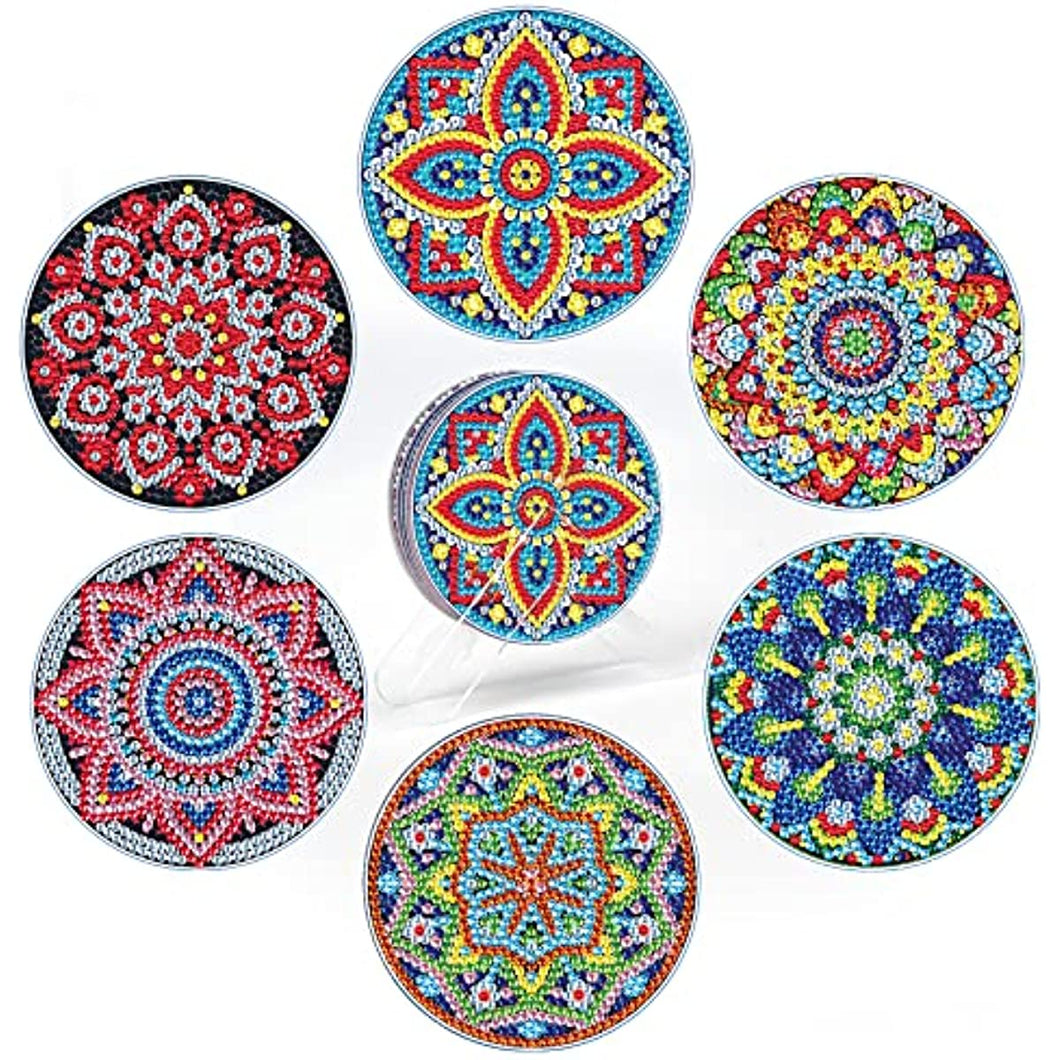 6 Pieces Mandala Colletions Diamond Painting Coaster with Holder