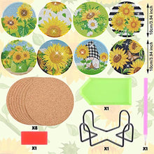 Load image into Gallery viewer, 8 Pieces Sunflower Diamond Painting Coasters DIY Diamond Art Coasters with Holder Cork Pads for Spring
