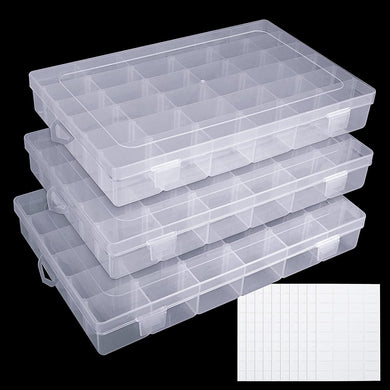 3 Pack 36 Grids Plastic Bead Organizer Box Craft Storage with Adjustable Dividers
