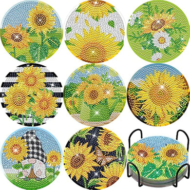 8 Pieces Sunflower Diamond Painting Coasters DIY Diamond Art Coasters with Holder Cork Pads for Spring