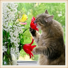 Load image into Gallery viewer, Diamond Painting Cat Flowers
