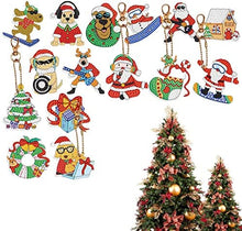 Load image into Gallery viewer, 15 Pcs Christmas Diamond Key Chain Kits Keychain Bulk Ornaments Key Ring Pendant Christmas Tree
