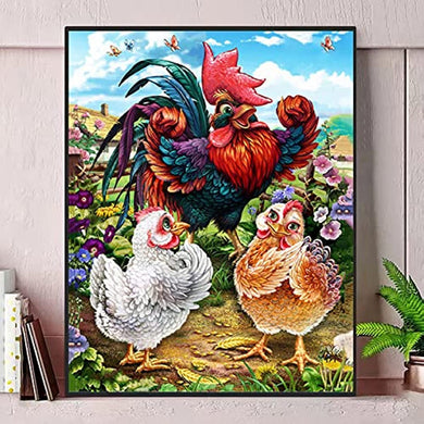 5D Diamond Art Painting Kit for Kids Beginner Cock Chicken 12x16 Inch