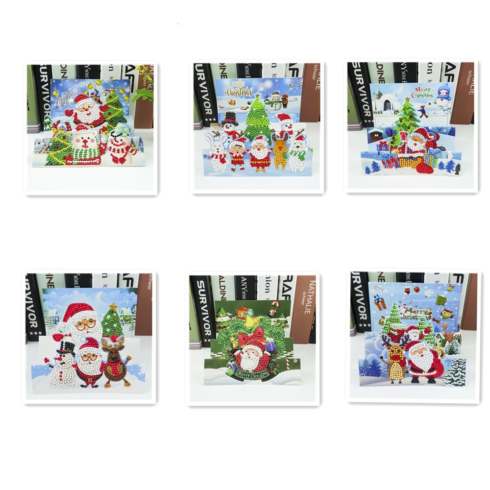 6 pcs Folded Three-dimensional New Year Christmas Greeting Cards