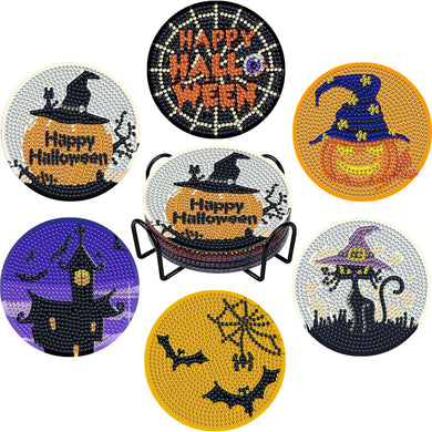 6PCS Halloween Diamond Painting Coasters Kits