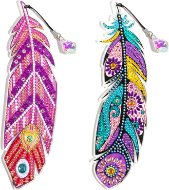 2 Pieces DIY Diamond Drawing Feather Bookmarks