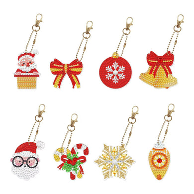 8 Pieces Christmas Snowman Diamond Painting Keychain DIY Craft Acrylic Pendant