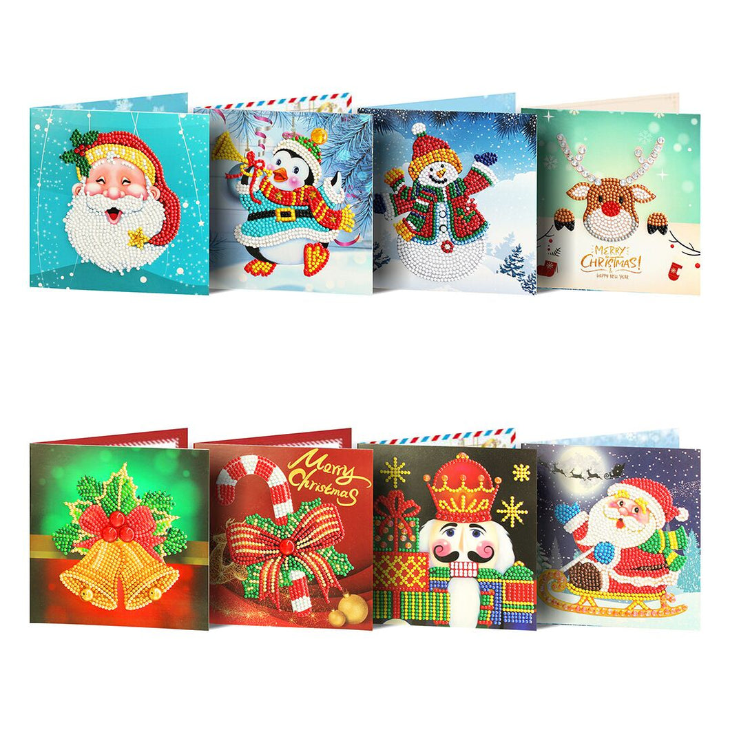 8 pcs Diamond Painting Christmas Snowman Greeting Cards