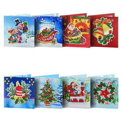 8 pcs Diamond Painting Greeting Cards Christmas Bell for Holiday
