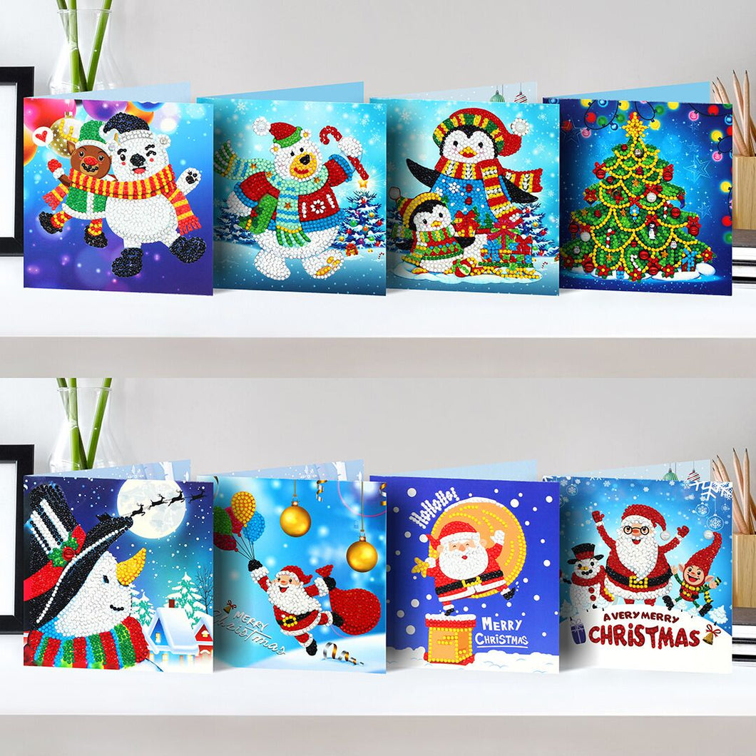 8 pcs Diamond Painting Greeting Cards Christmas Tree for Xmas and Holiday