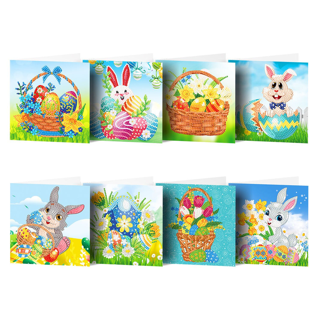 8 pcs Easter Greeting Card Cartoon Rabbit Flower Basket