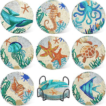 Load image into Gallery viewer, 8Pcs Diamond Painting Coasters Ocean Set Drinks DIY Marine Life Coaster

