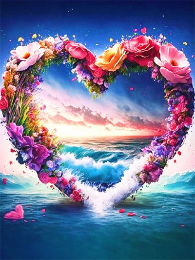 Diamond Embroidery Heart Love Rose Seaside Diamond Painting New Landscape 30x40cm ADP9409