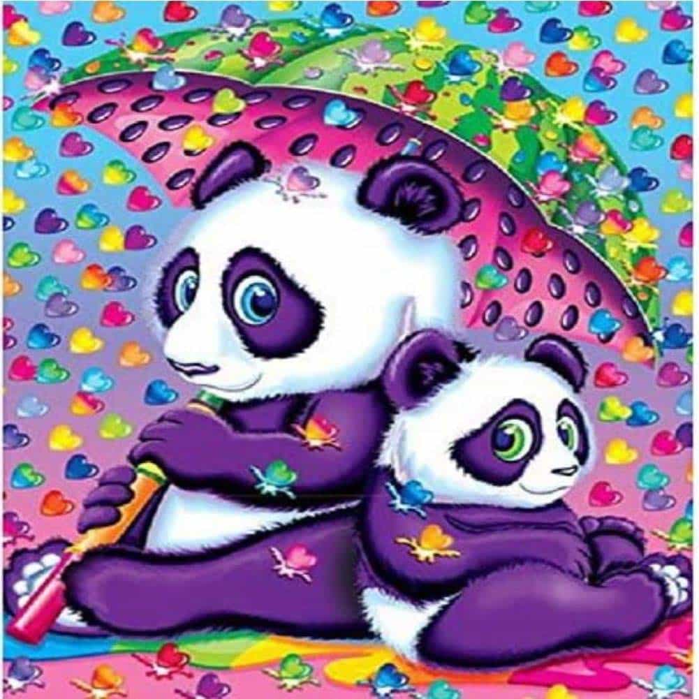 Holding Umbrella Two Pandas Diamond Painting