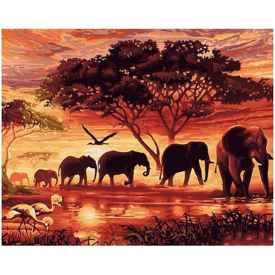 Sunset Elephant Family Diamond Painting