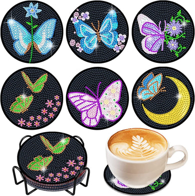 6 PCS Butterfly Animals Diamond Painting Coasters with Holder